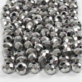 Faceted Beads, size 5x6 mm, hole size 1 mm, metallic grey, 100 pc/ 1 pack [HOB-61684]