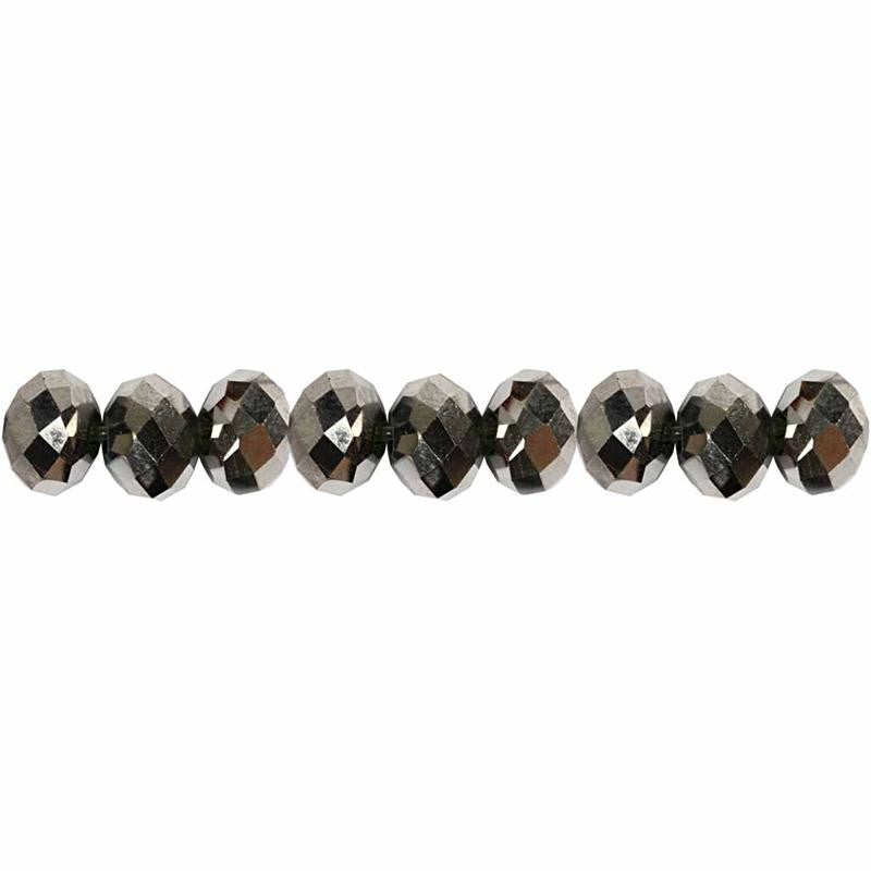 Faceted Beads, size 5x6 mm, hole size 1 mm, metallic grey, 100 pc/ 1 pack [HOB-61684]
