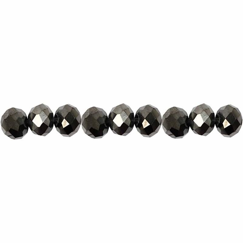 Faceted Beads, size 5x6 mm, hole size 1 mm, metallic black, 100pc/ 1 pack [HOB-61686]