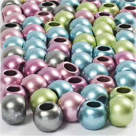 Pony Beads, dia. 10 mm, hole size 4 mm, ca. 145 pc, metallic colours, 60 g, 125 ml/ 1 pack [HOB-617180]