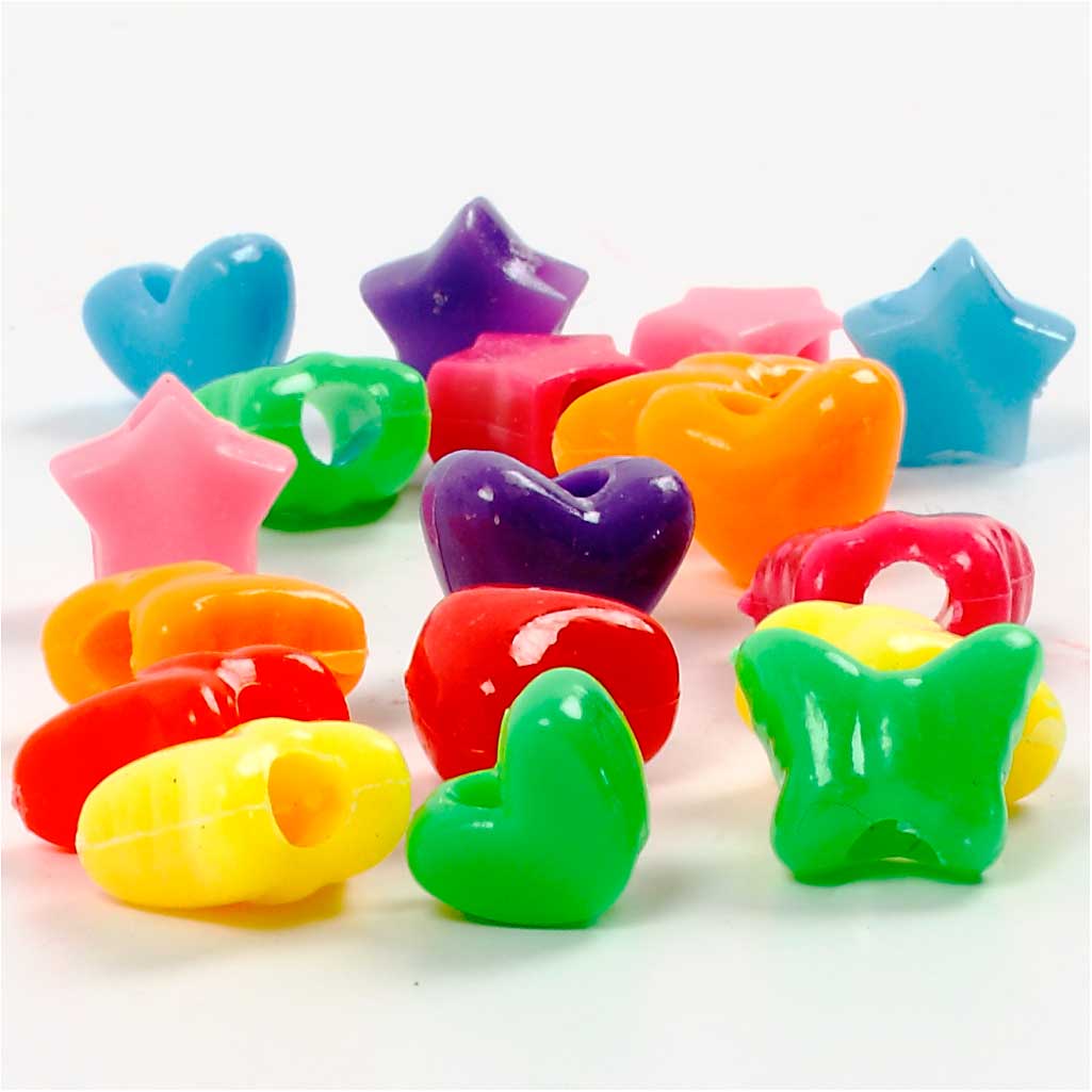 Novelty Beads, dia. 10 mm, hole size 3,5 mm, ca. 1530 pc, assorted colours, 400 g, 700 ml/ 1 tub [HOB-61774]