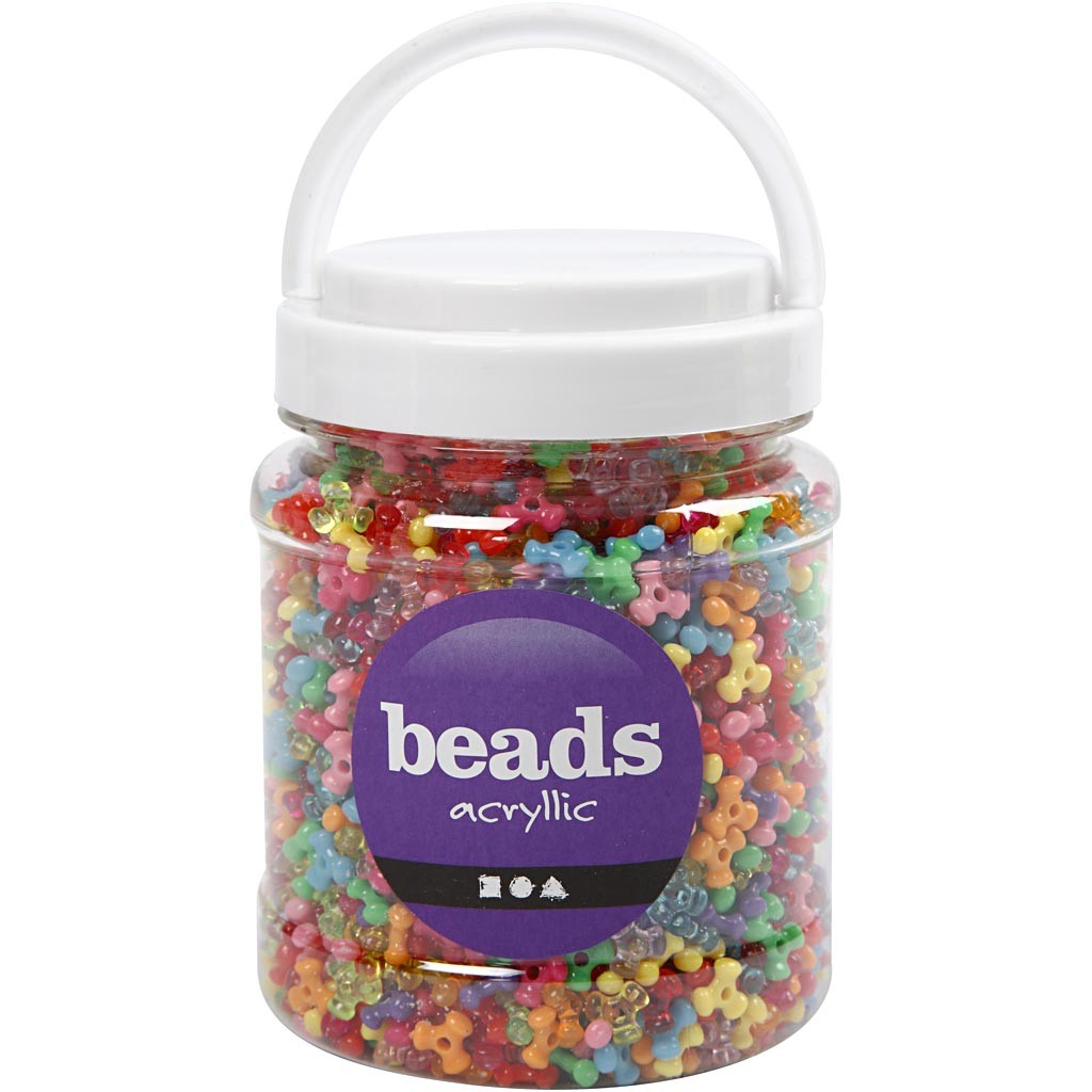 Tri-Beads, dia. 10 mm, hole size 2 mm, ca. 2800 pc, assorted colours, 385 g, 700 ml/ 1 tub [HOB-61776]