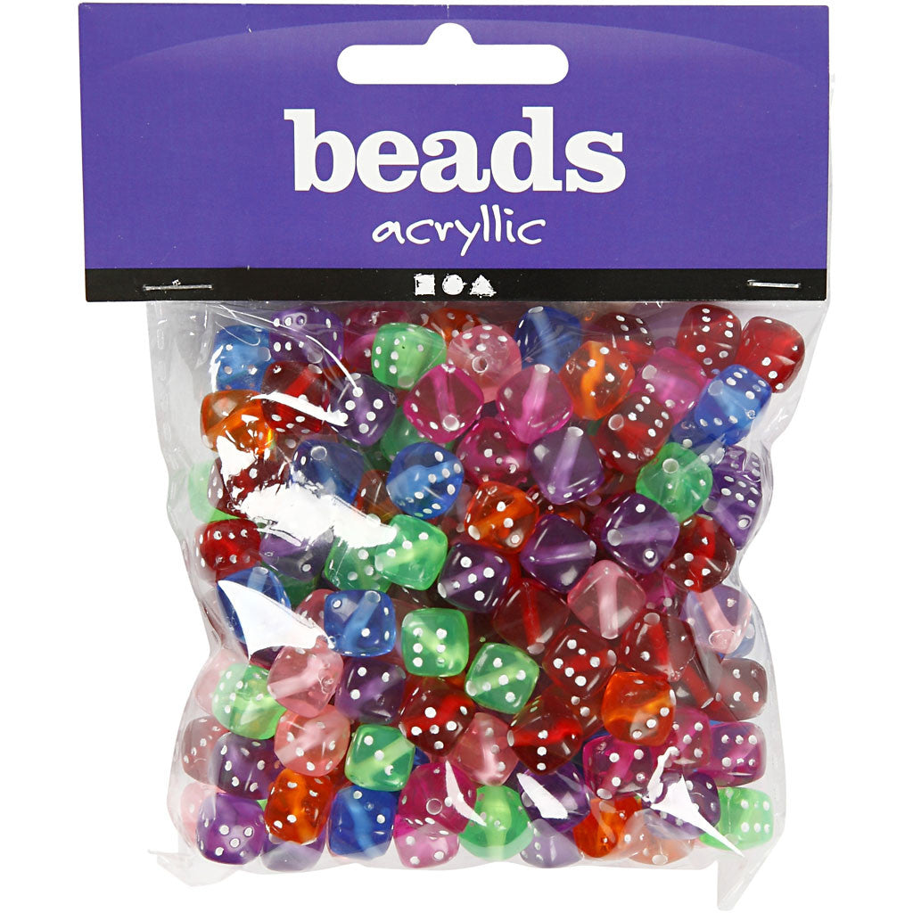 Dice Beads, size 7x7 mm, hole size 1,5 mm, 105 g, 125 ml/ 1 pack [HOB-617860]