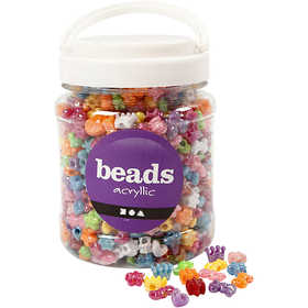Novelty Beads, dia. 10 mm, hole size 3 mm, ca. 1100 pc, assorted colours, 380 g, 700 ml/ 1 tub [HOB-61800]