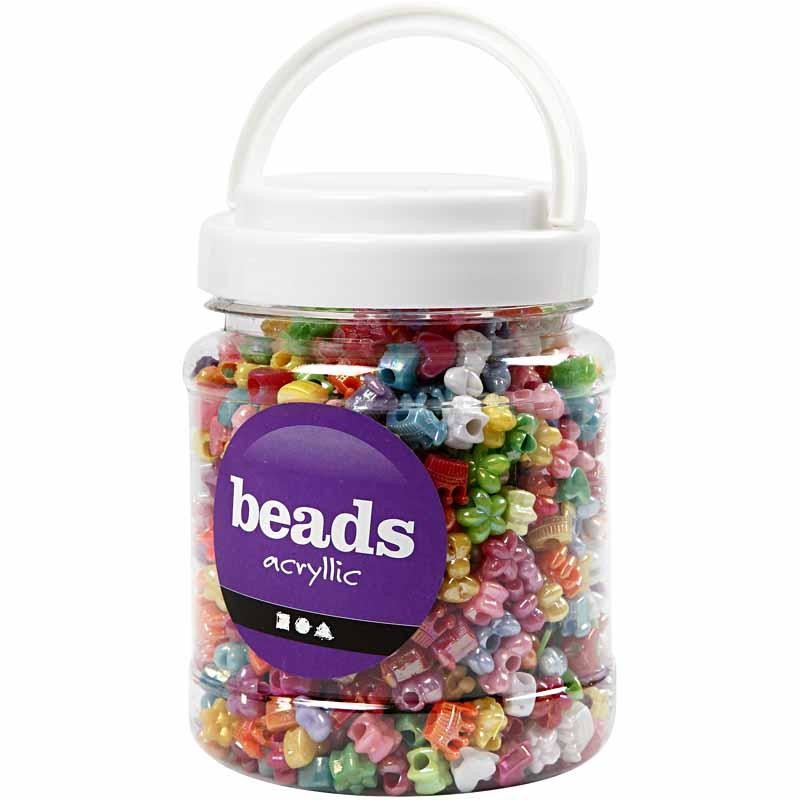 Novelty Beads, dia. 10 mm, hole size 3 mm, ca. 1100 pc, assorted colours, 380 g, 700 ml/ 1 tub [HOB-61800]