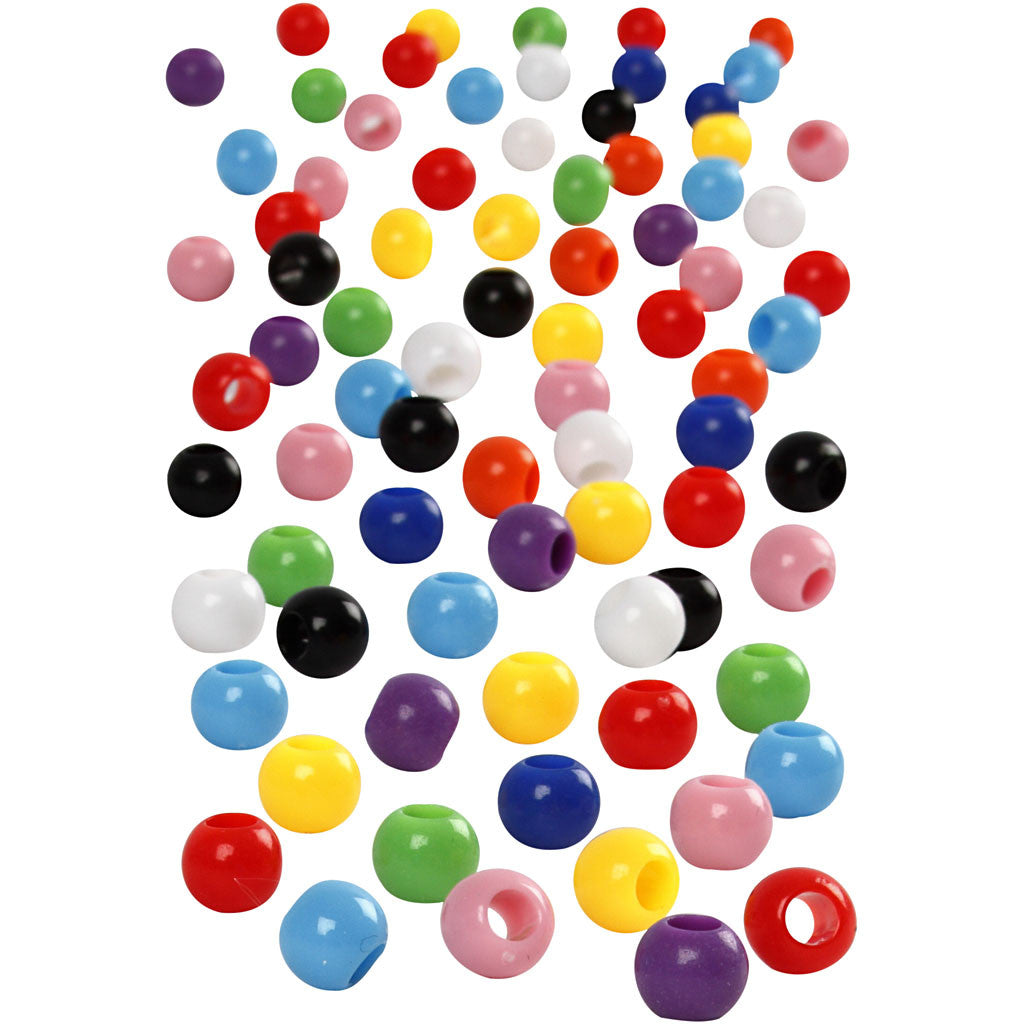 Pony Beads, dia. 6 mm, hole size 3 mm, ca. 3830 pc, assorted colours, 425 g, 700 ml/ 1 tub [HOB-61831]