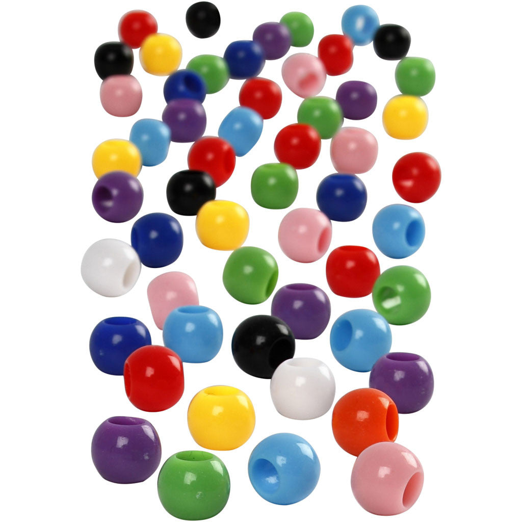 Pony Beads, dia. 8 mm, hole size 4 mm, ca. 2280 pc, assorted colours, 415 g, 700 ml/ 1 tub [HOB-61833]