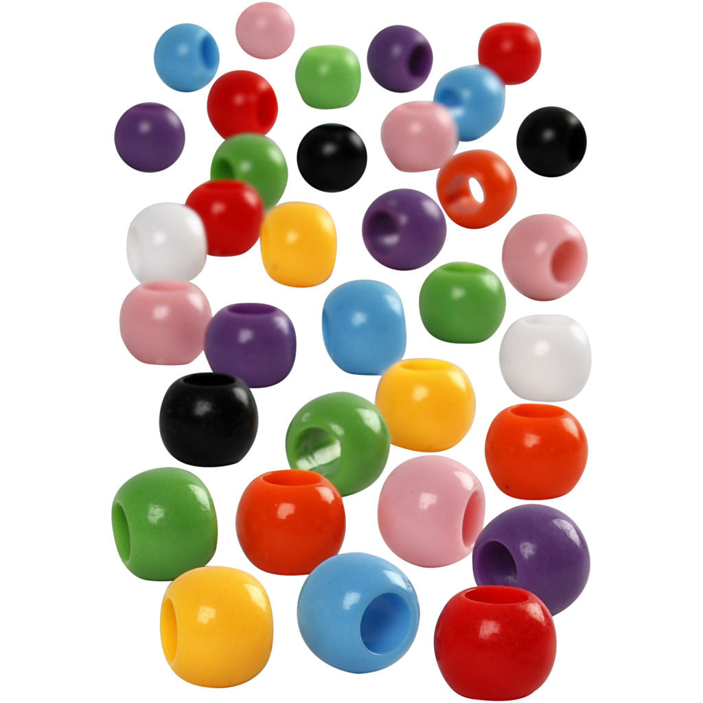 Pony Beads, dia. 10 mm, hole size 4,5 mm, ca. 1135 pc, assorted colours, 430 g, 700 ml/ 1 tub [HOB-61835]