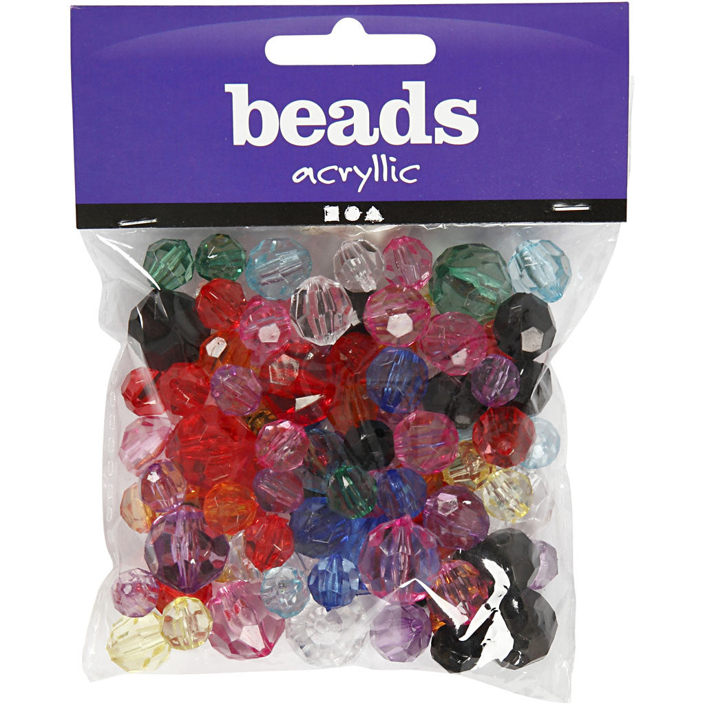 Faceted Beads, size 10-12-16 mm, hole size 1-2,5 mm, assorted colours, 75 g, 100 pc/ 1 pack [HOB-618780]