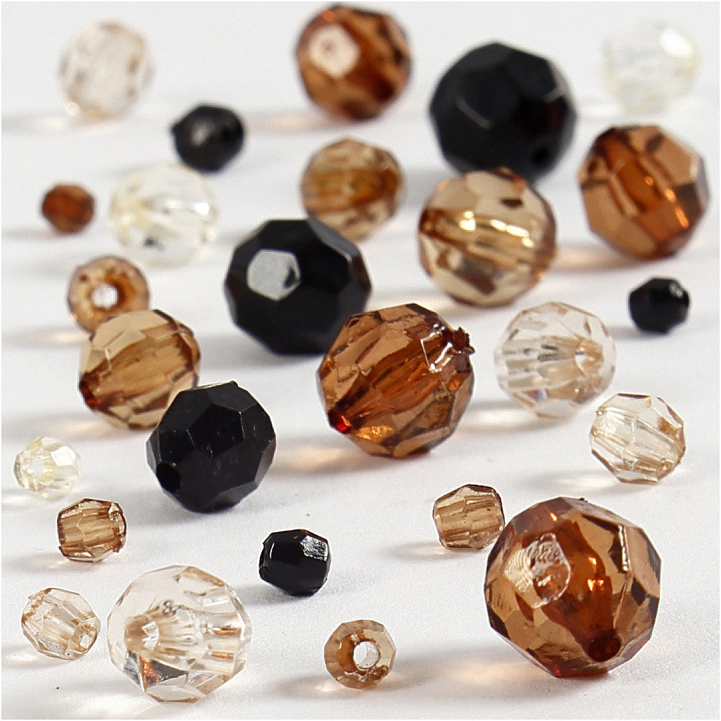 Facet Beads, size 4-12 mm, hole size 1-2,5 mm, ca. 860 pc, golden, 250 g/ 1 pack [HOB-61880]