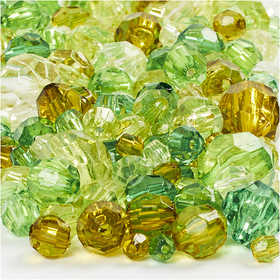 Facet Beads, size 4-12 mm, hole size 1-2,5 mm, ca. 860 pc, green glitter, 250 g/ 1 pack [HOB-61881]