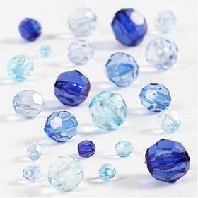 Facet Beads, size 4-12 mm, hole size 1-2,5 mm, ca. 170 pc, blue harmony, 45 g/ 1 pack [HOB-618821]