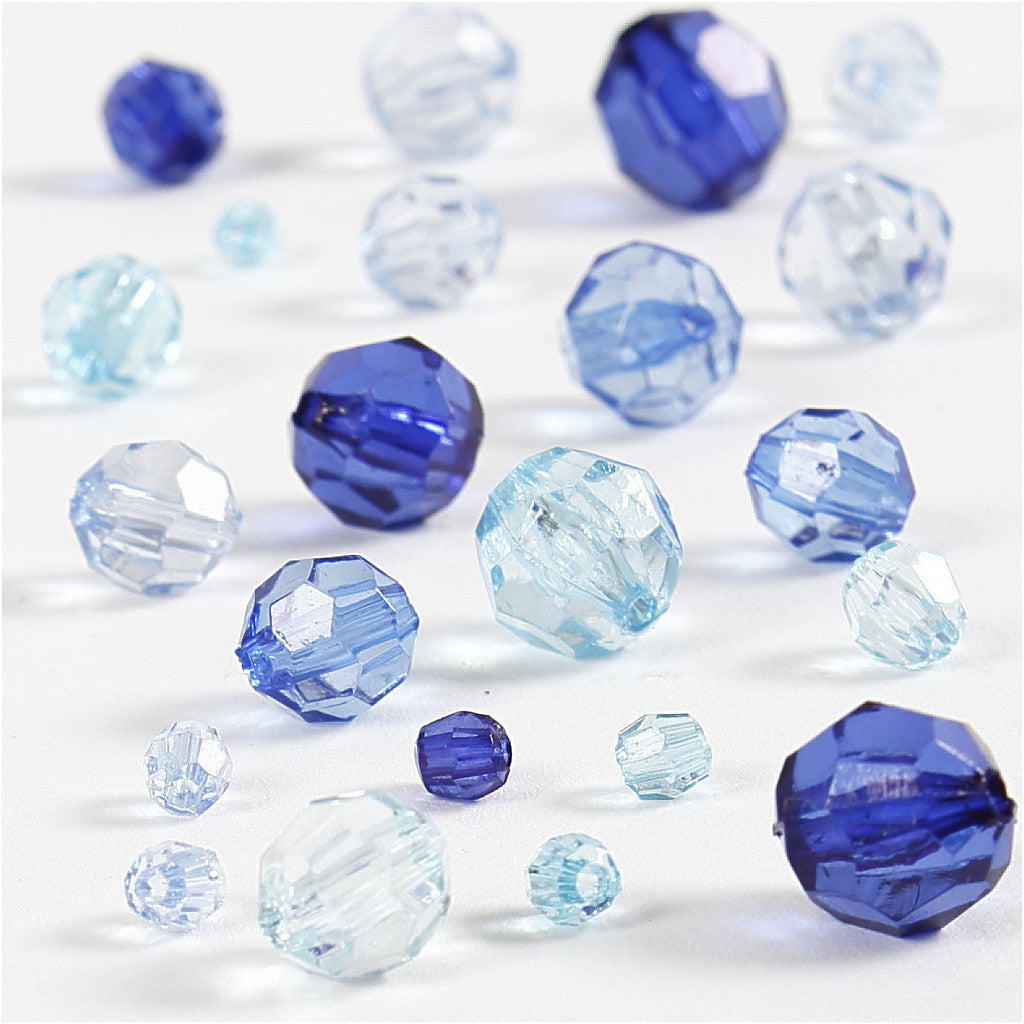 Facet Beads, size 4-12 mm, hole size 1-2,5 mm, ca. 860 pc, blue harmony, 250 g/ 1 pack [HOB-61882]