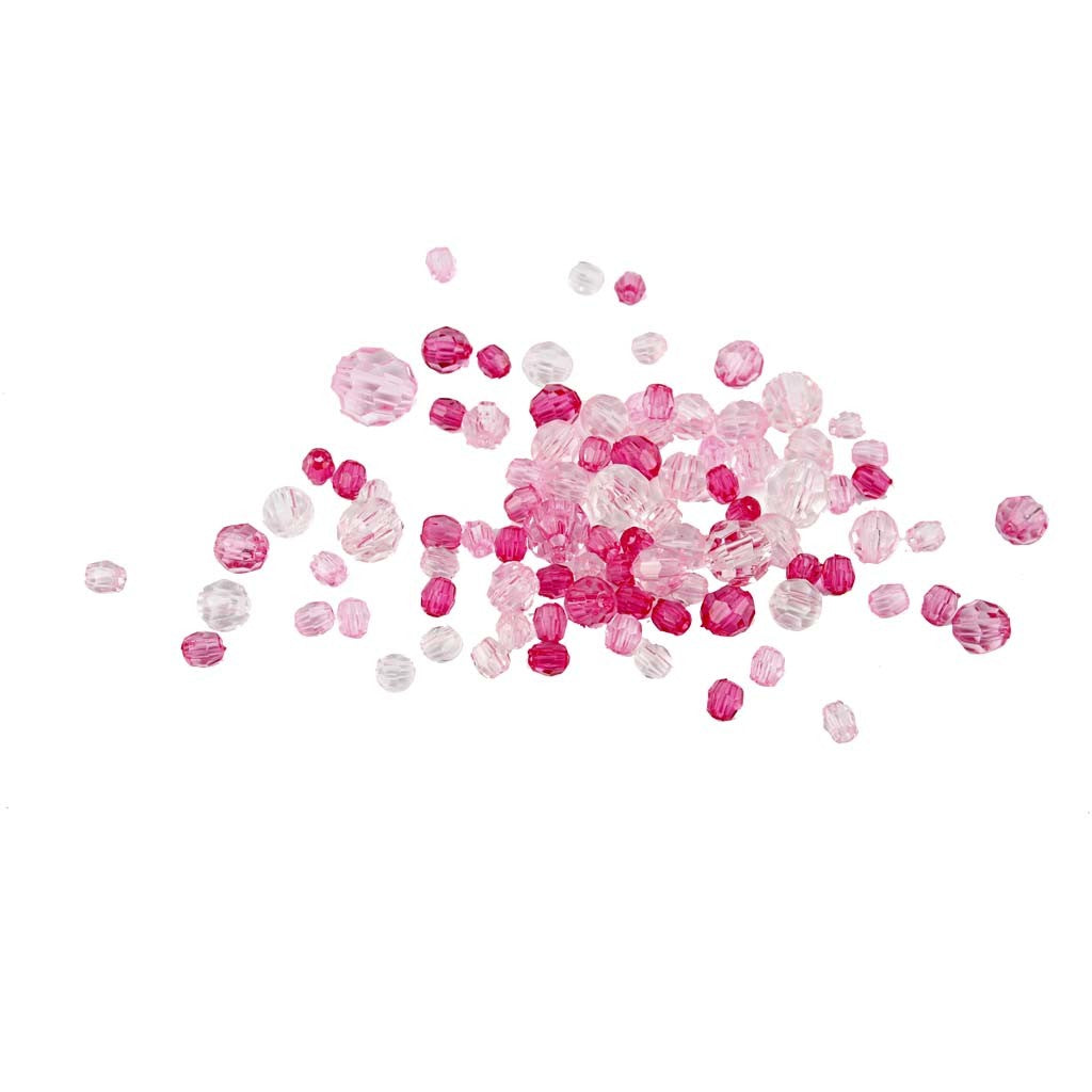 Faceted Bead Mix, size 4-12 mm, hole size 1-2,5 mm, pink, 45g/ 1 pack [HOB-618841]