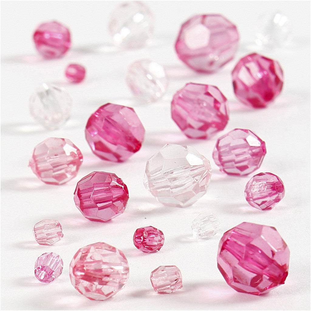 Facet Beads, size 4-12 mm, hole size 1-2,5 mm, ca. 860 pc, pink (081), 250 g/ 1 pack [HOB-61884]
