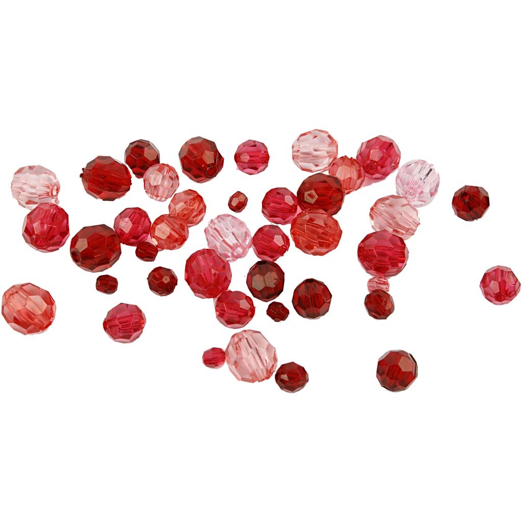 Facet Beads, size 4-12 mm, hole size 1-2,5 mm, ca. 170 pc, red harmony, 45 g/ 1 pack [HOB-618851]