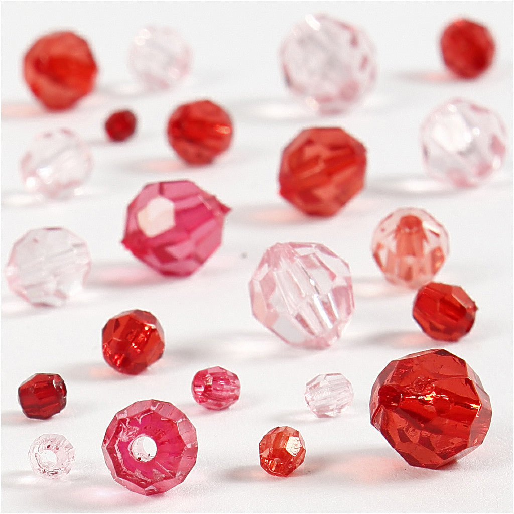 Facet Beads, size 4-12 mm, hole size 1-2,5 mm, ca. 170 pc, red harmony, 45 g/ 1 pack [HOB-618851]
