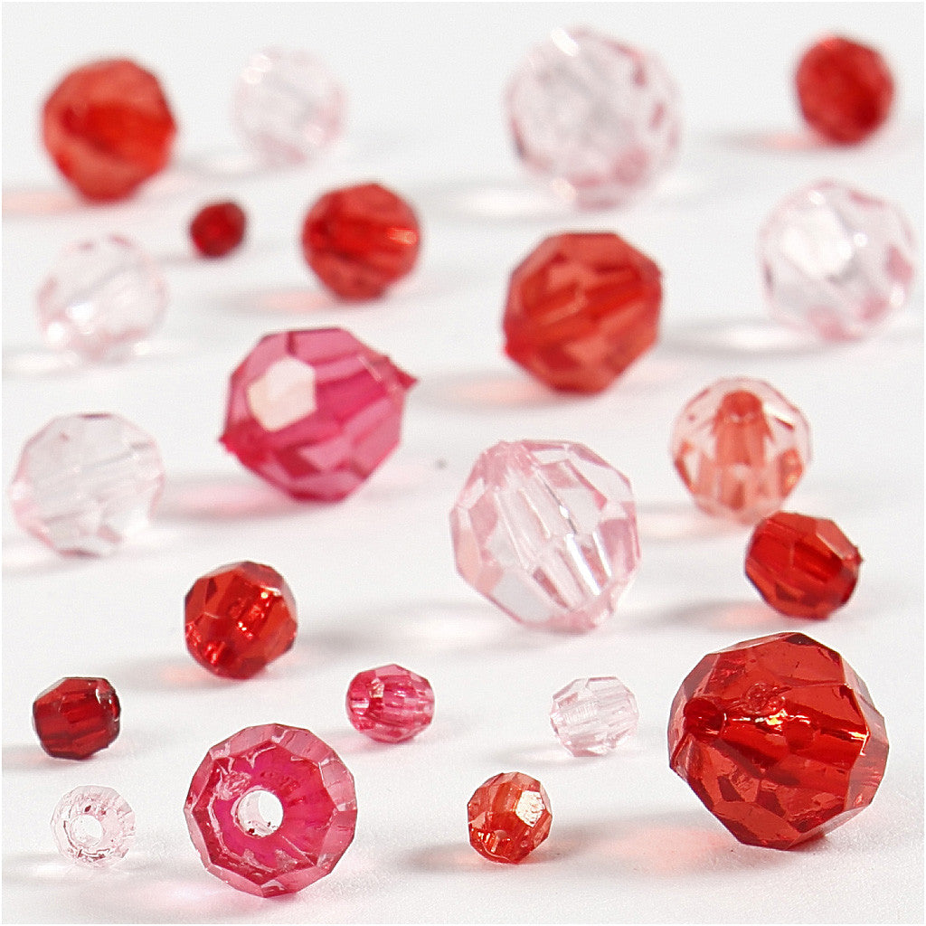 Facet Beads, size 4-12 mm, hole size 1-2,5 mm, ca. 860 pc, red harmony, 250 g/ 1 pack [HOB-61885]