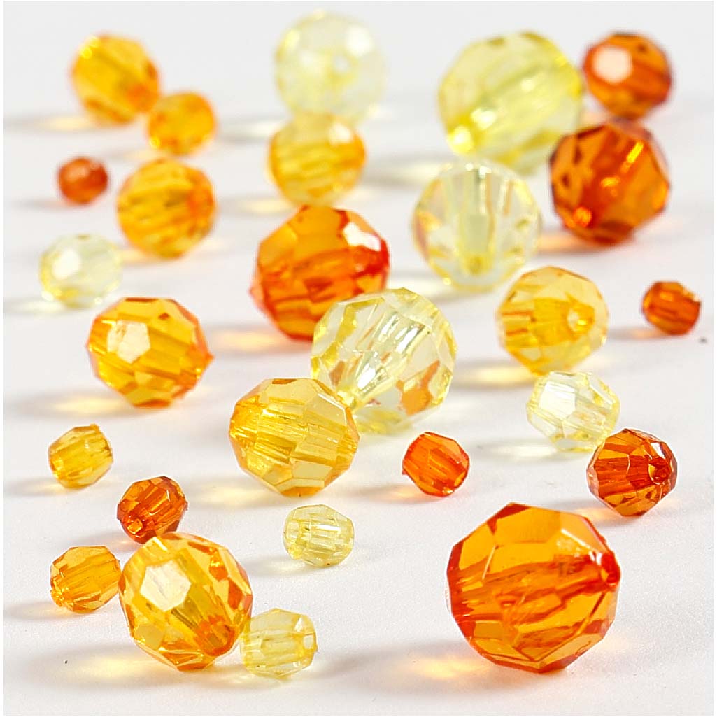 Facet Beads, size 4-12 mm, hole size 1-2,5 mm, ca. 170 pc, yellow, 45 g