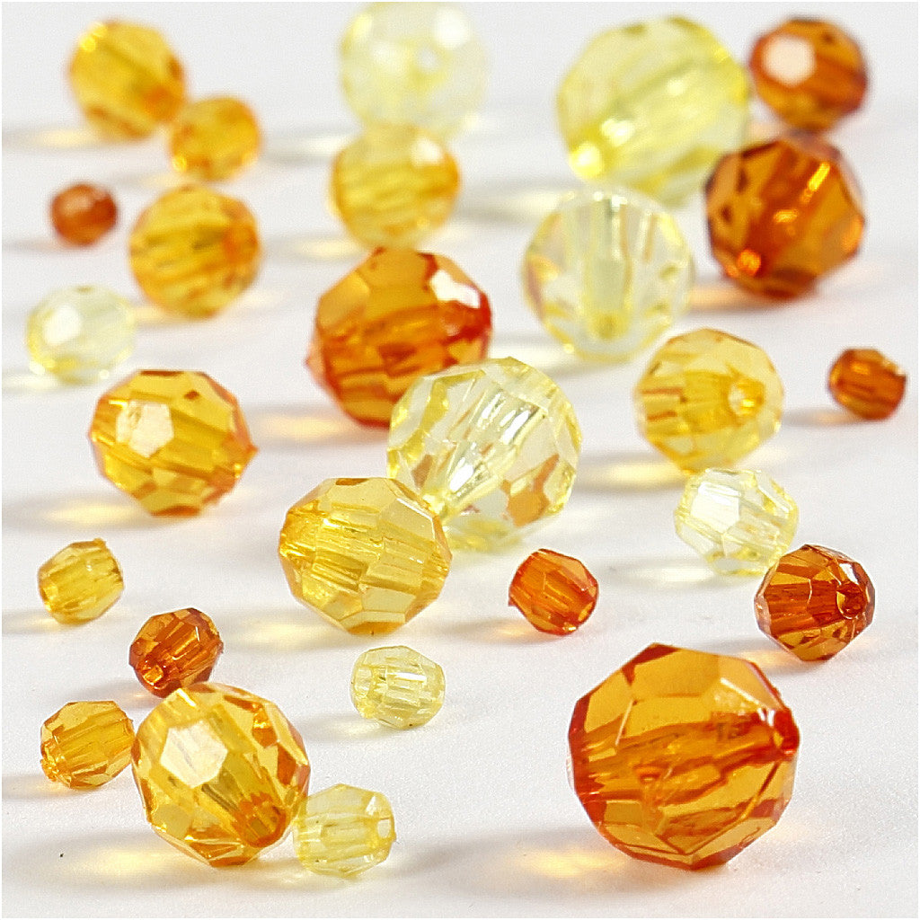 Facet Beads, size 4-12 mm, hole size 1-2,5 mm, ca. 860 pc, yellow (32227), 250 g/ 1 pack [HOB-61886]