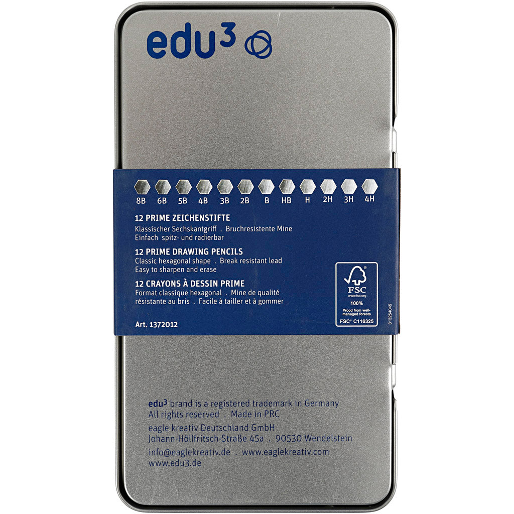 edu Drawing Pencil, B,2B,4B,5B,6B,8B,9B,HB,H,2H,3H,4H, 12 pc/ 1 pack [HOB-620180]
