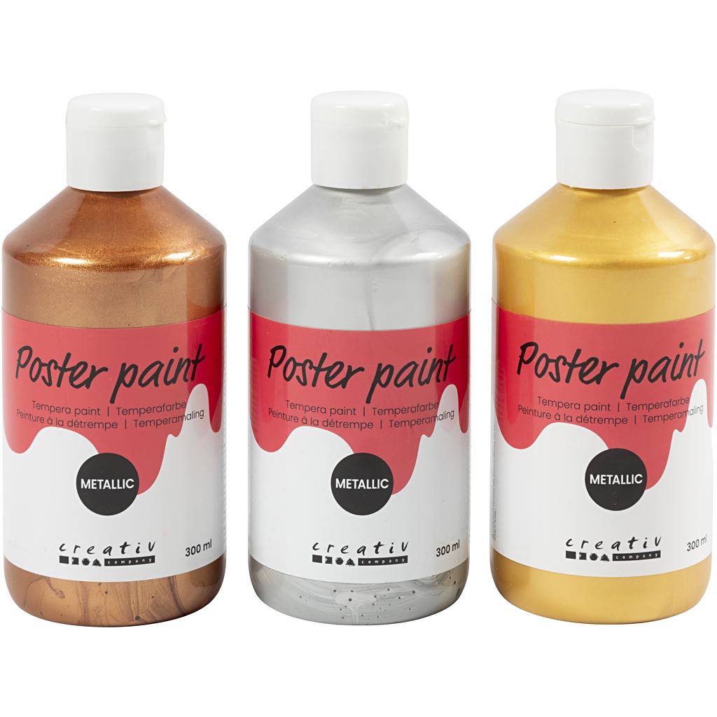 Poster paint Metallic, assorted colours, 3x300 ml