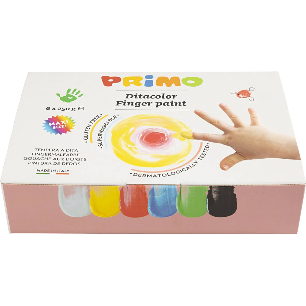 PRIMO Finger Paint, assorted colours, 6x250 ml