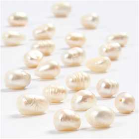 Freshwater Pearls, dia. 4-7 mm, hole size 1 mm, ca. 60 pc, mother-of-pearl, 40 cm/ 1 pack [HOB-631750]