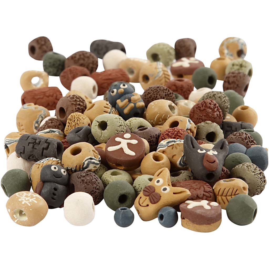 Ceramic Beads, size 7-18 mm, hole size 2-4 mm, assorted colours, 300 g/ 1 pack [HOB-63569]