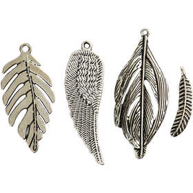 Feather, dia. 29-55 mm, hole size 12-20 mm, antique silver, 4x10 pc/ 1 pack [HOB-63711]