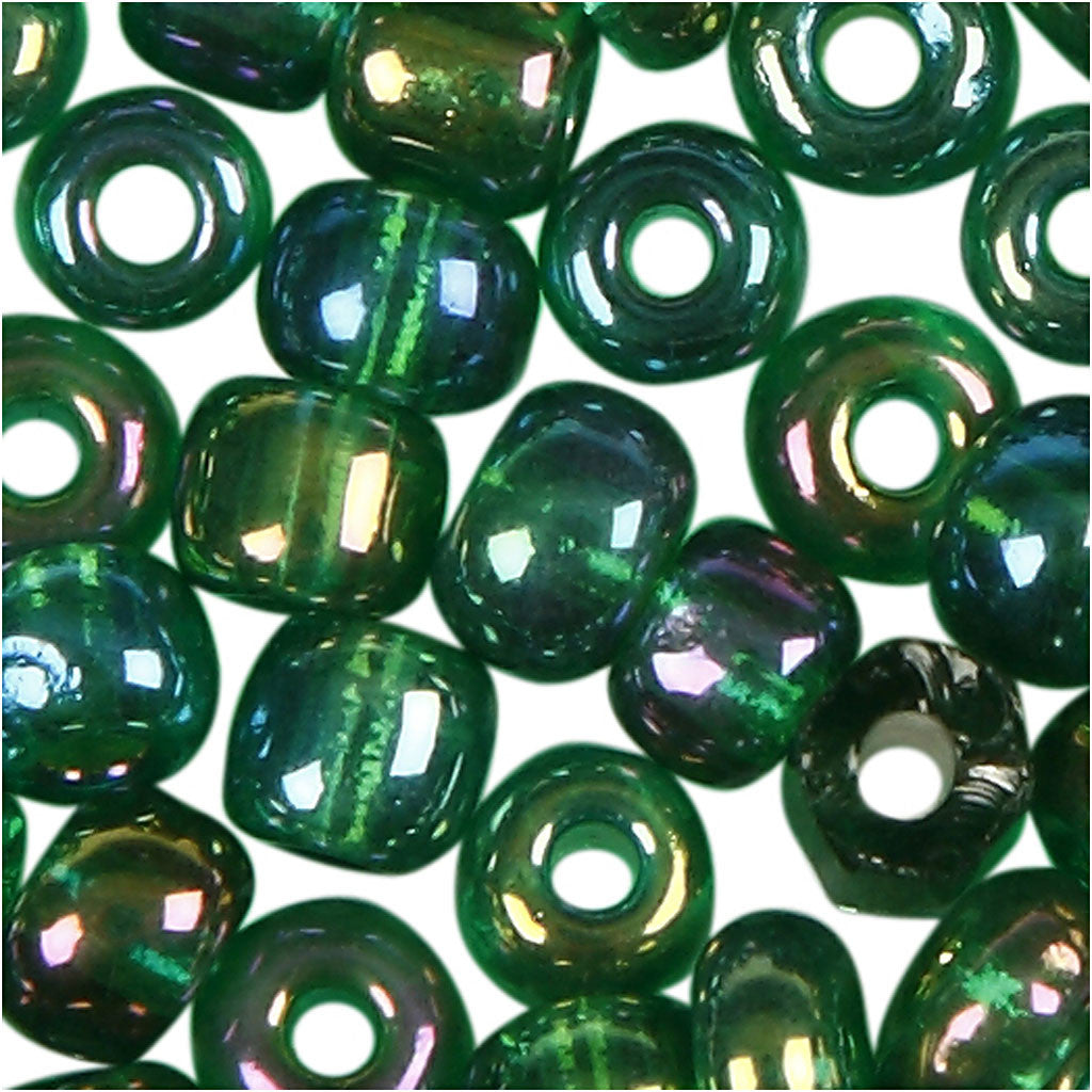 Rocaille Seed Beads, dia. 3 mm, size 8/0, hole size 0,6-1,0 mm, green oil, 25 g/ 1 pack [HOB-682181]