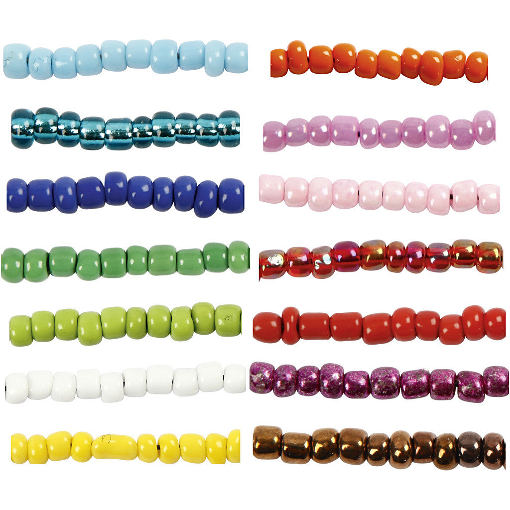 Rocaille Seed Beads, dia. 3 mm, size 8/0, hole size 0,6-1,0 mm, assorted colours, 14x25 g/ 1 pack [HOB-68223]