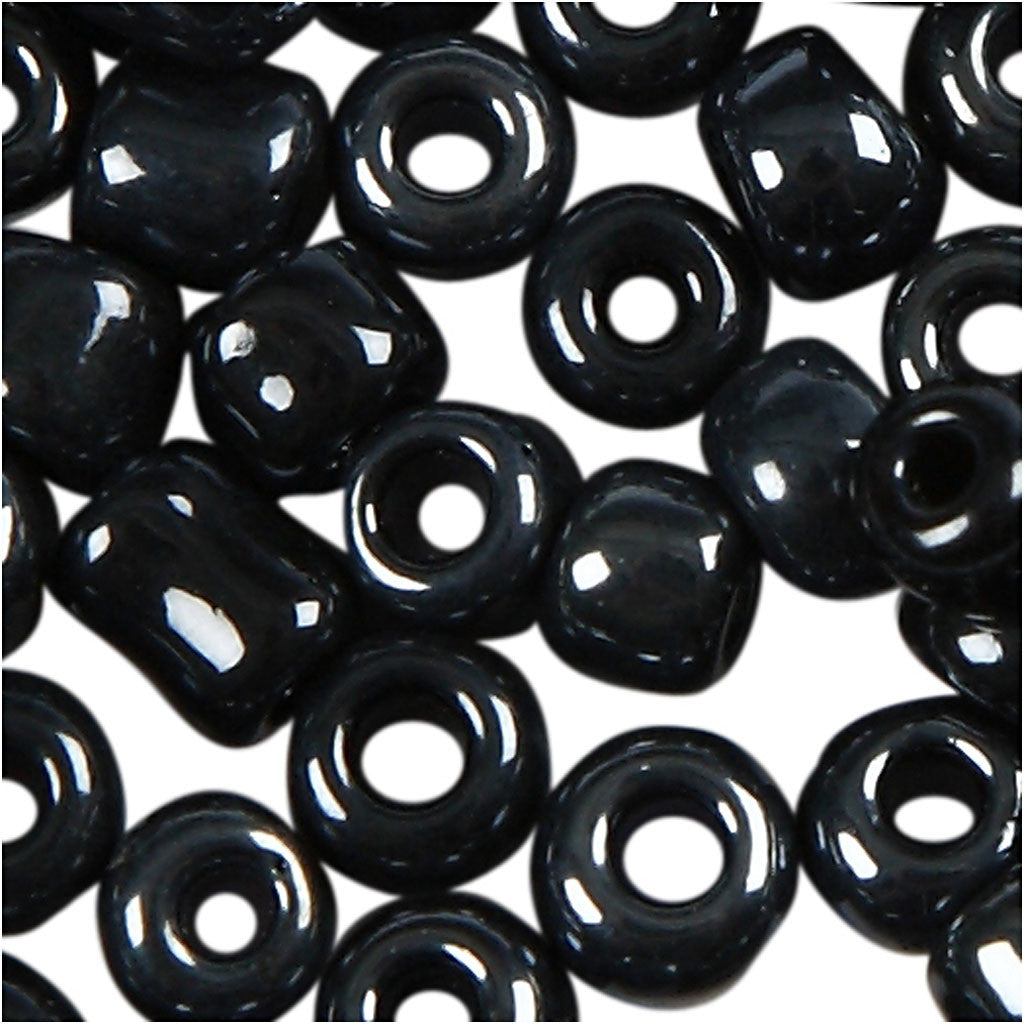 Rocaille Seed Beads, dia. 3 mm, size 8/0, hole size 0,6-1,0 mm, metallic black, 25 g/ 1 pack [HOB-682281]