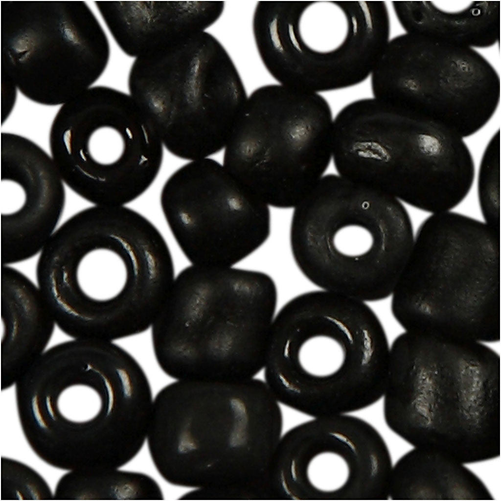 Rocaille Seed Beads, dia. 3 mm, size 8/0, hole size 0,6-1,0 mm, frosted black, 25 g/ 1 pack [HOB-682291]