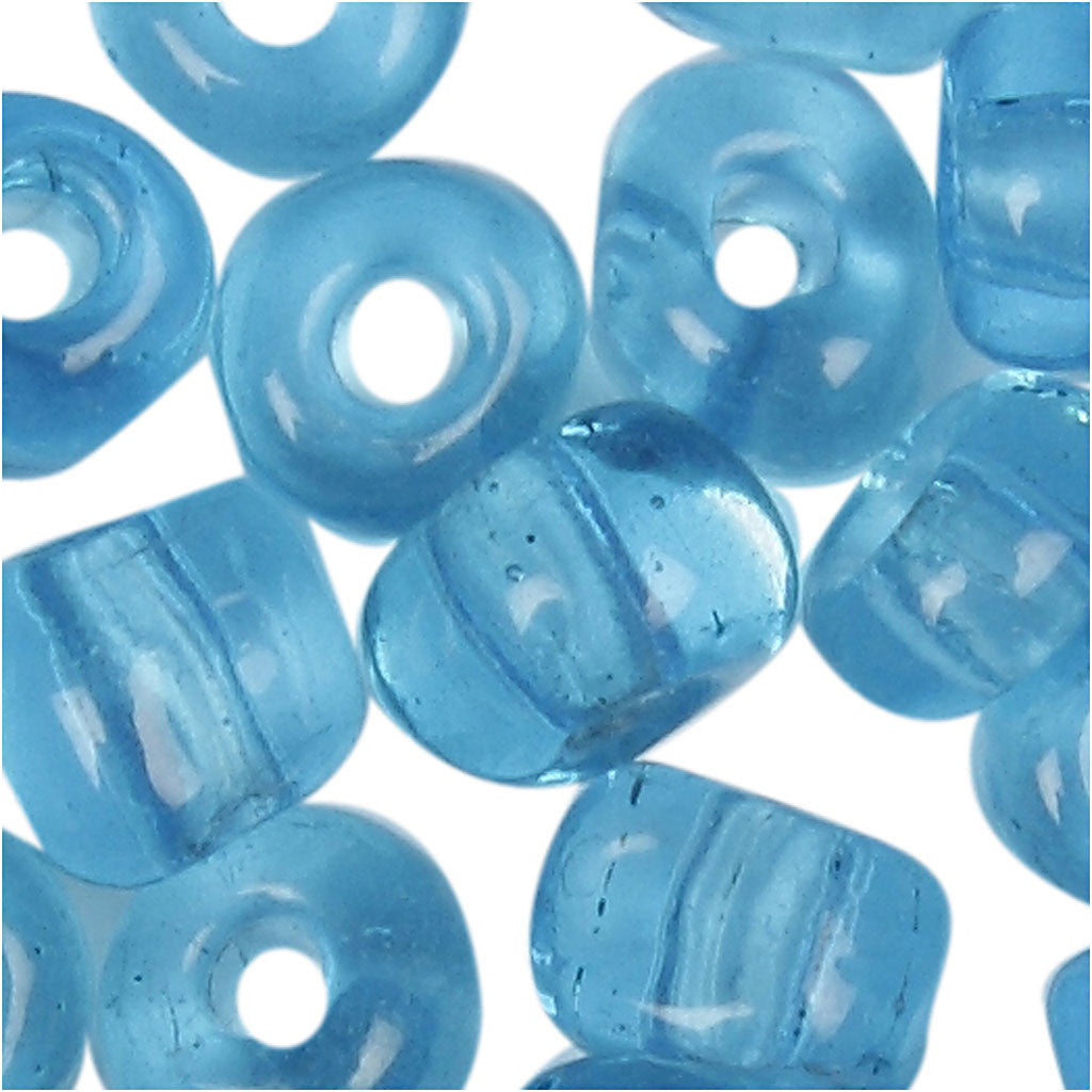 Rocaille Seed Beads, dia. 4 mm, size 6/0, hole size 0,9-1,2 mm, clear turquoise, 25 g/ 1 pack [HOB-682541]