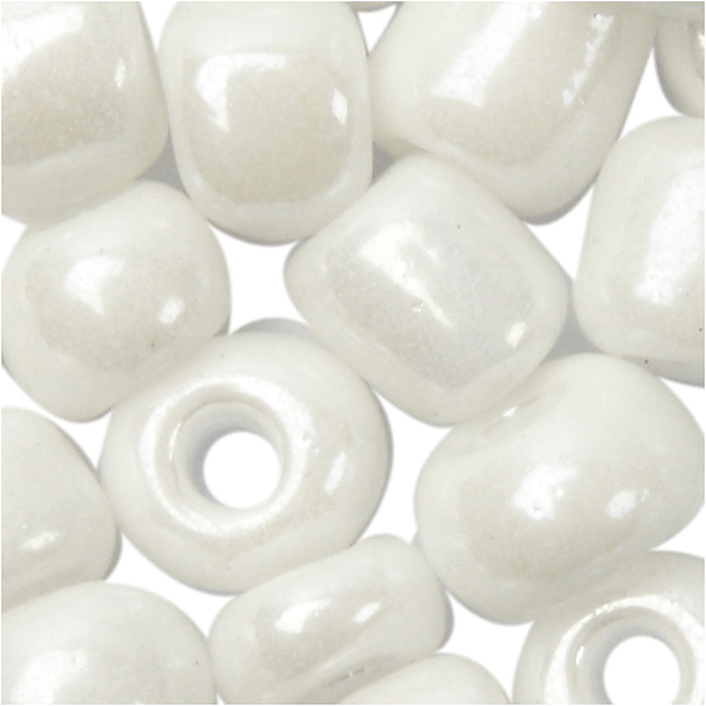 Rocaille Seed Beads, dia. 4 mm, size 6/0, hole size 0,9-1,2 mm, white - mother-of-pearl, 25 g/ 1 pack [HOB-682751]