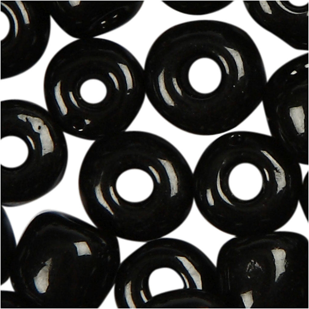 Rocaille Seed Beads, dia. 4 mm, size 6/0, hole size 0,9-1,2 mm, black, 25 g/ 1 pack [HOB-682811]