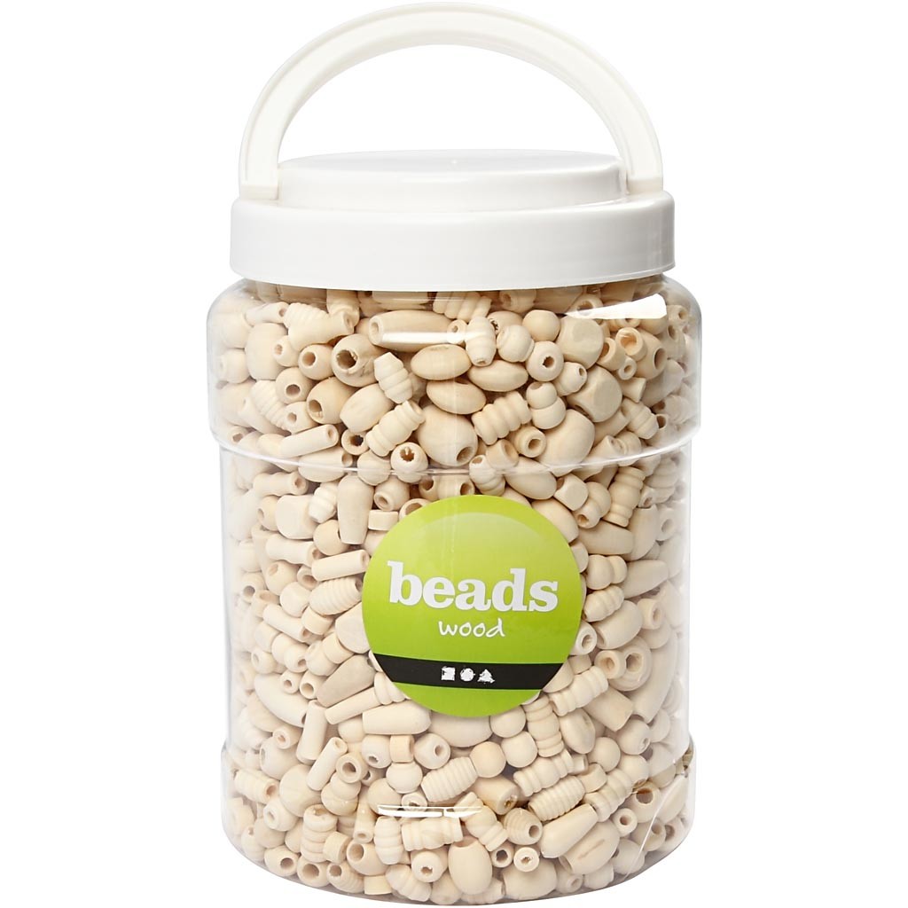 Wooden Beads, size 5-28 mm, hole size 2,5-3 mm, ca. 1462 pc, 850 g, 2 L/ 1 bucket [HOB-68477]