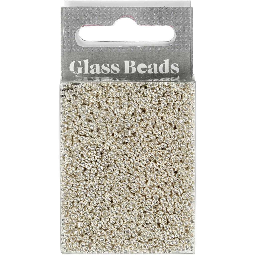 Rocaille Seed Beads, dia. 1,7 mm, size 15/0, hole size 0,5-0,8 mm, silver metal, 25 g/ 1 pack [HOB-686720]