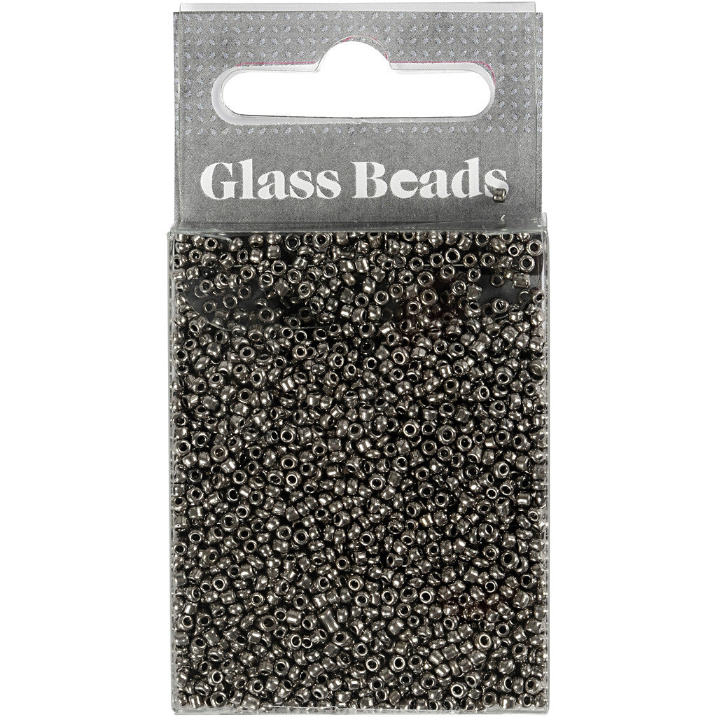 Rocaille Seed Beads, dia. 1,7 mm, size 15/0, hole size 0,5-0,8 mm, grey metal, 25 g/ 1 pack [HOB-686730]