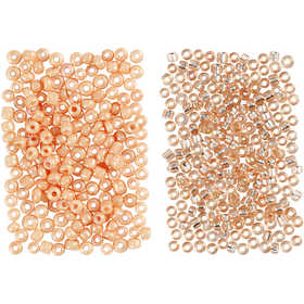 Rocaille Seed Beads, dia. 1,7 mm, size 15/0, hole size 0,5-0,8 mm, peach, light peach, 2x7 g/ 1 pack [HOB-68687]