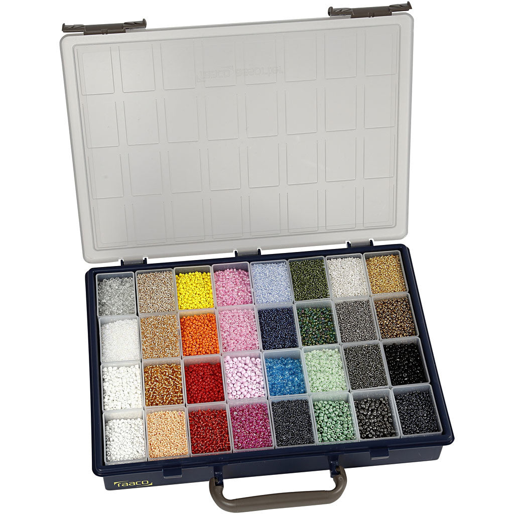 Rocaille Seed Beads, dia. 1,7+3+4 mm, size 6/0+8/0+12/0, hole size 0,5-1,2 mm, Colour may vary , 32x100 g/ 1 pack [HOB-688213]