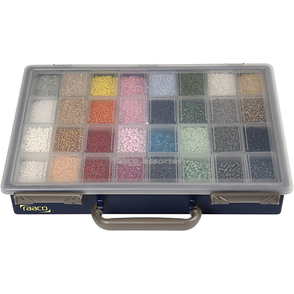 Rocaille Seed Beads, dia. 1,7+3+4 mm, size 6/0+8/0+12/0, hole size 0,5-1,2 mm, Colour may vary , 32x100 g/ 1 pack [HOB-688213]