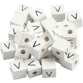 Letter Bead, V, size 8x8 mm, hole size 3 mm, white, 25 pc/ 1 pack [HOB-68972]