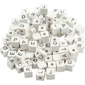 Letter Bead, A-Z, &, #, ?, size 8x8 mm, hole size 3 mm, white, 96 asstd./ 1 pack [HOB-68981]