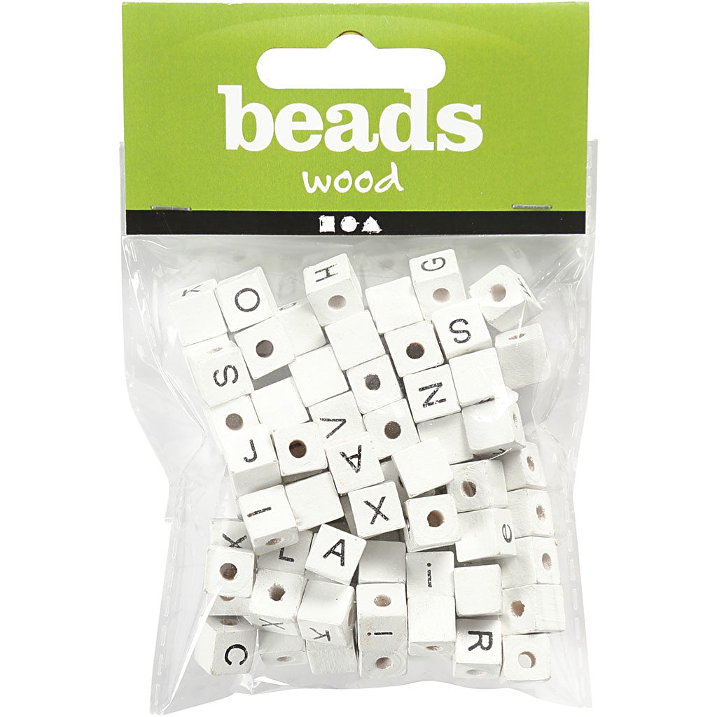 Letter Bead, A-Z, &, #, ?, size 8x8 mm, hole size 3 mm, white, 96 asstd./ 1 pack [HOB-68981]