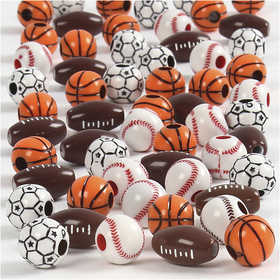 Sports Beads, size 11-15 mm, hole size 3-4 mm, ca. 55 pc, assorted colours, 45 g/ 1 pack [HOB-689840]