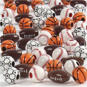 Sports Beads, size 11-15 mm, hole size 3-4 mm, assorted colours, 270g/ 1 pack [HOB-68984]
