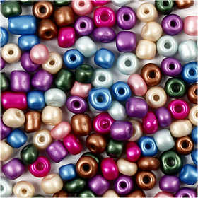Rocaille Seed Beads, dia. 5 mm, size 4/0, hole size 1,2 mm, metallic colours, 720 g/ 1 tub [HOB-691203]