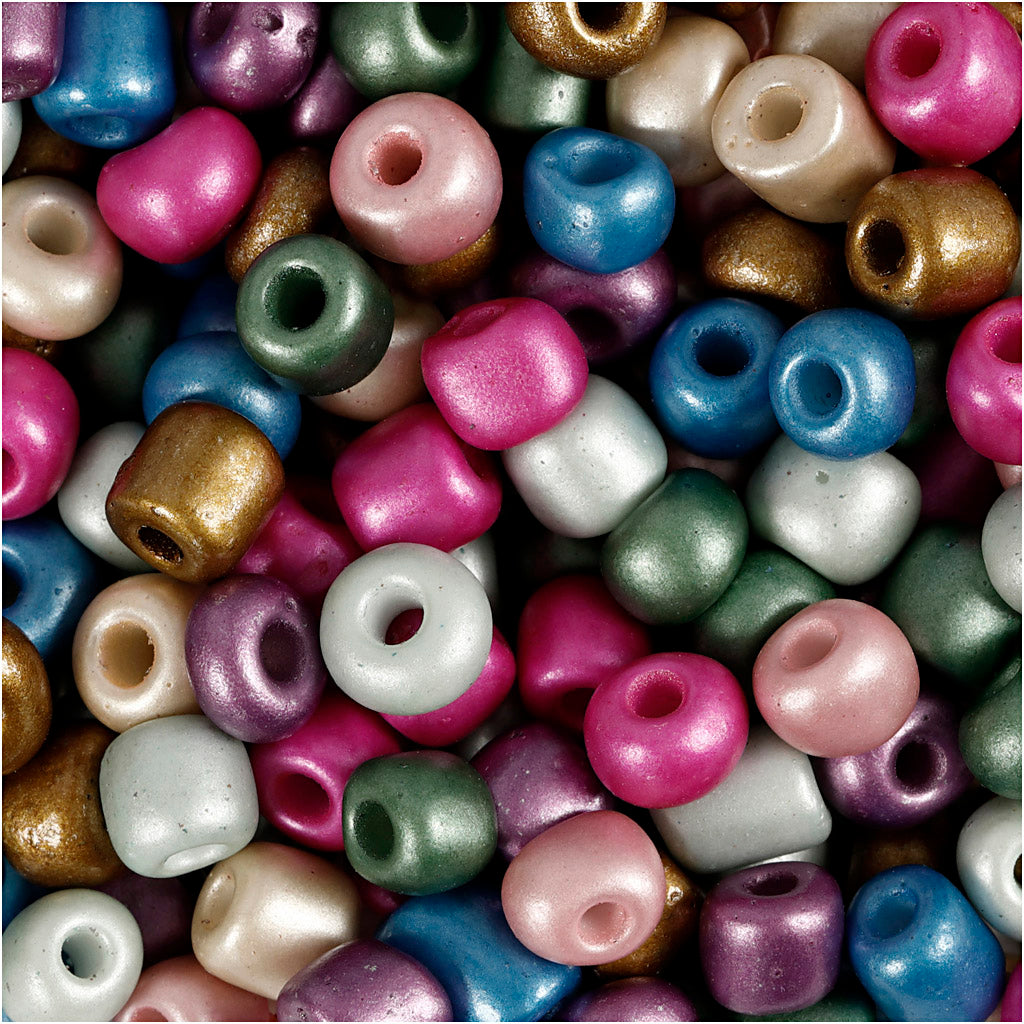 Rocaille Seed Beads, dia. 5 mm, size 4/0, hole size 1,2 mm, metallic colours, 720 g/ 1 tub